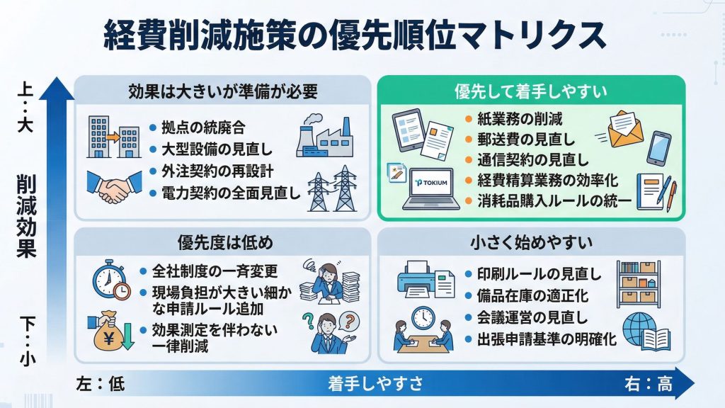 経費削減施策の優先順位マトリクス