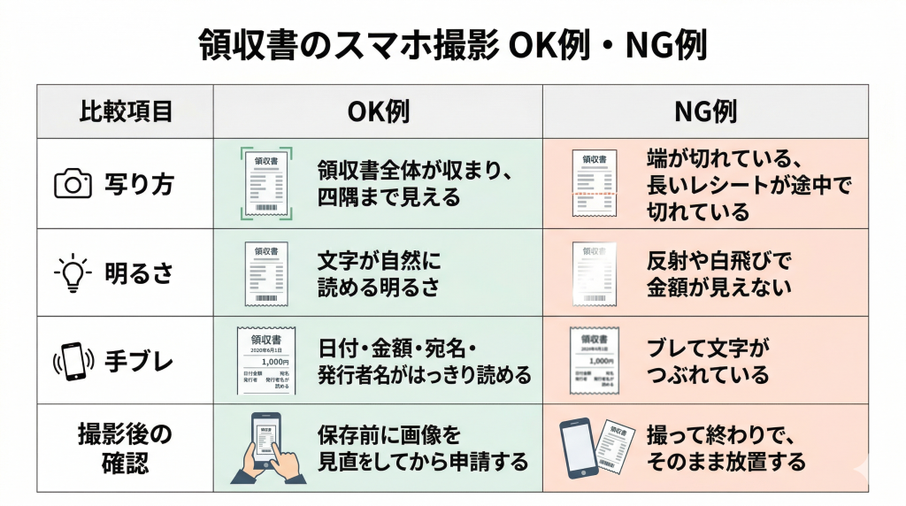 スマホ撮影時のOK例・NG例比較図