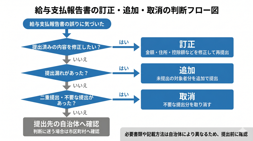 給与支払報告書の訂正・追加・取消の判断フロー図