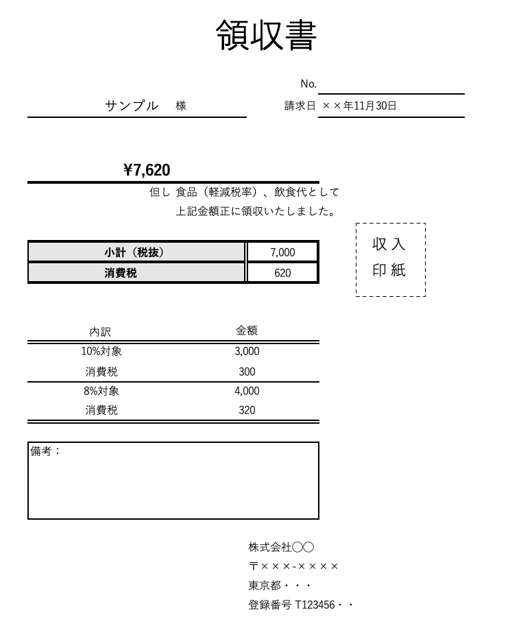 簡易インボイス対応した領収書