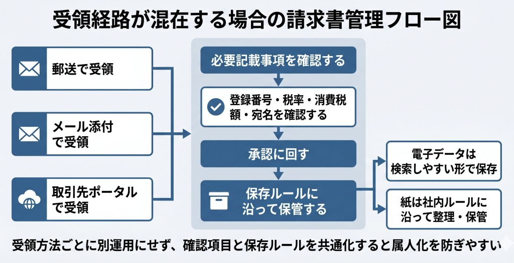 受領経路が混在する場合の管理フロー図