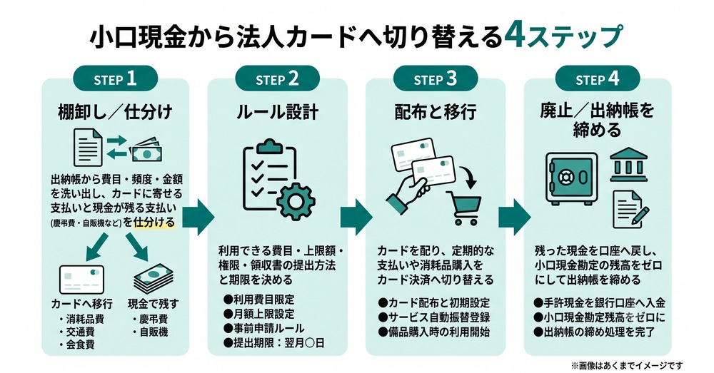 小口現金から法人カードへ切り替える4ステップ