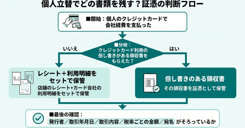 会社経費を個人のクレジットカードで立て替えたときに残す証憑の判断フロー