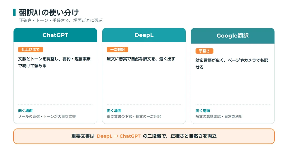 ChatGPTとDeepL・Google翻訳の使い分け