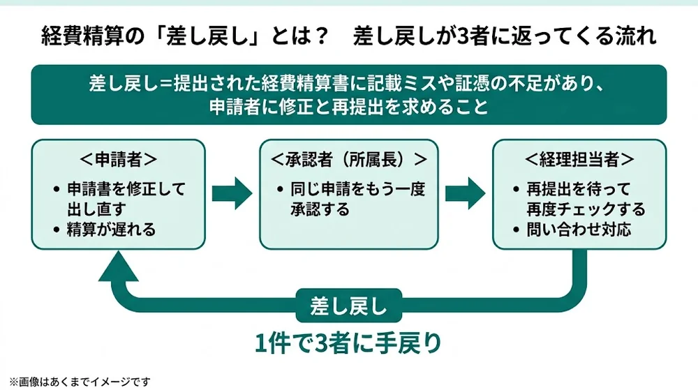 経費精算の差し戻し_申請者・承認者・経理の3者に手戻りが発生する流れ